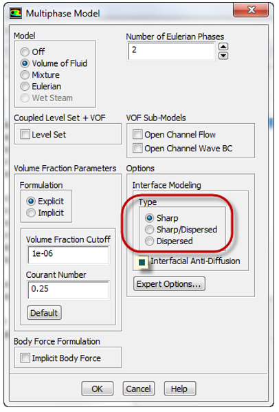 ANSYS GUI for multiphase model setup
